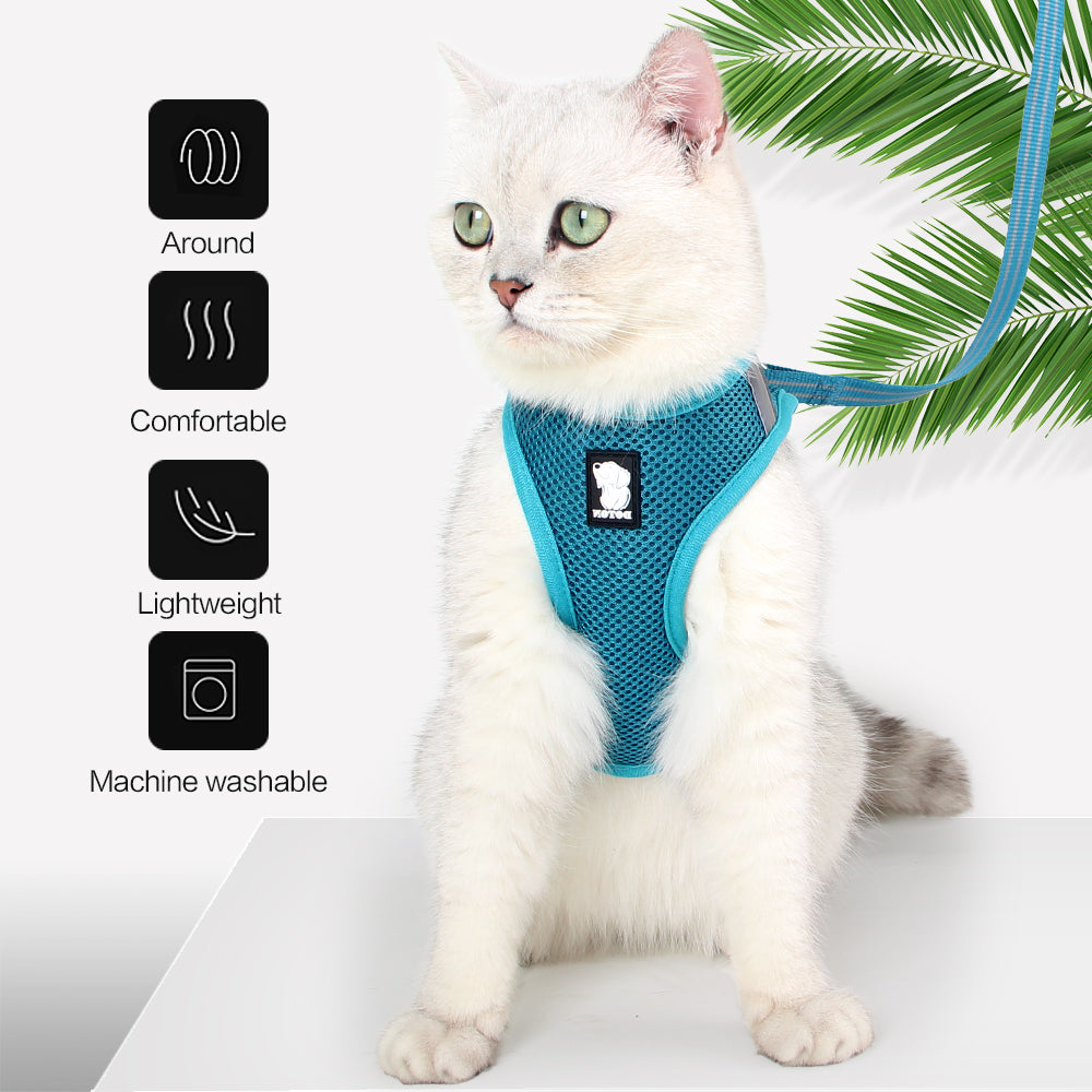 Cat Harness Leash Straps Soft and Comfortable Cat Walking Jacket with Running Cushioning and Escape Proof for Puppies with Cationic Fabric